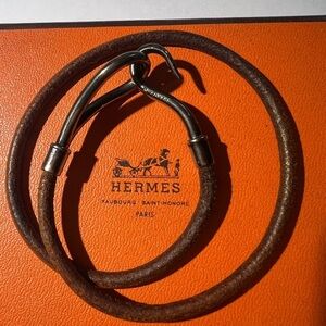 - Hermes Brown Gun Metal Double Tour Wrap Bracelet or choker